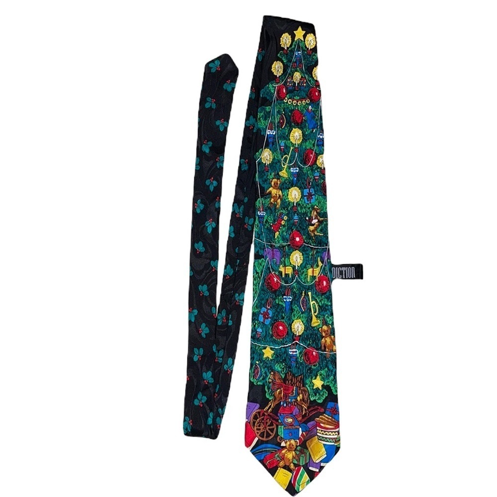 Addiction Green & Black Christmas Tree Novelty Silk Tie